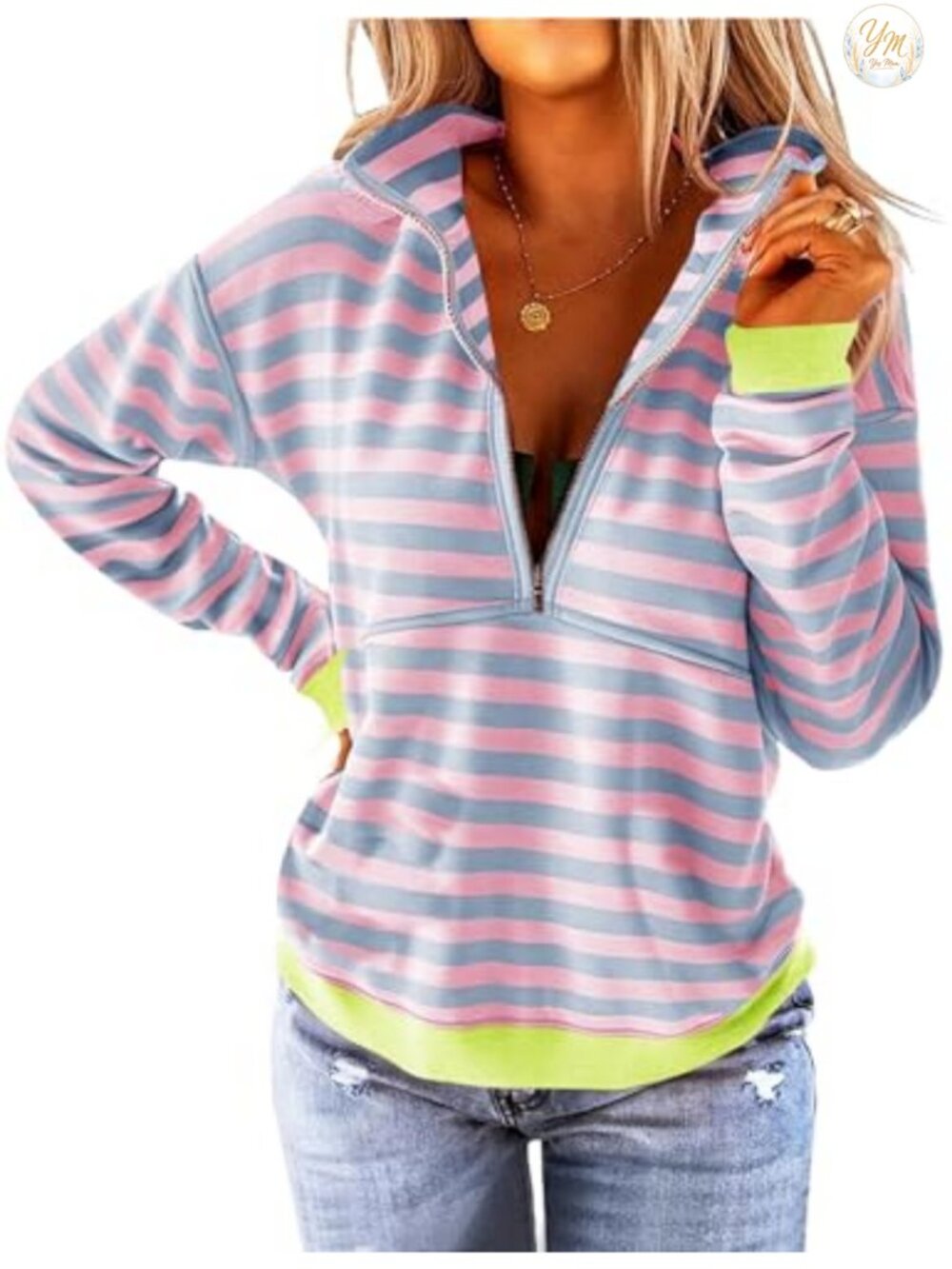 Women's Half Zip Up Sweatshirt Loose Fit Long Sleeve Casual Pullover Top